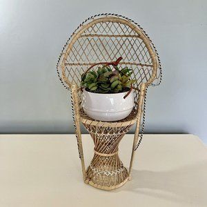 Vintage Mini Peacock Wicker Fan Back Rattan Chair 16” Doll Chair Plant Stand